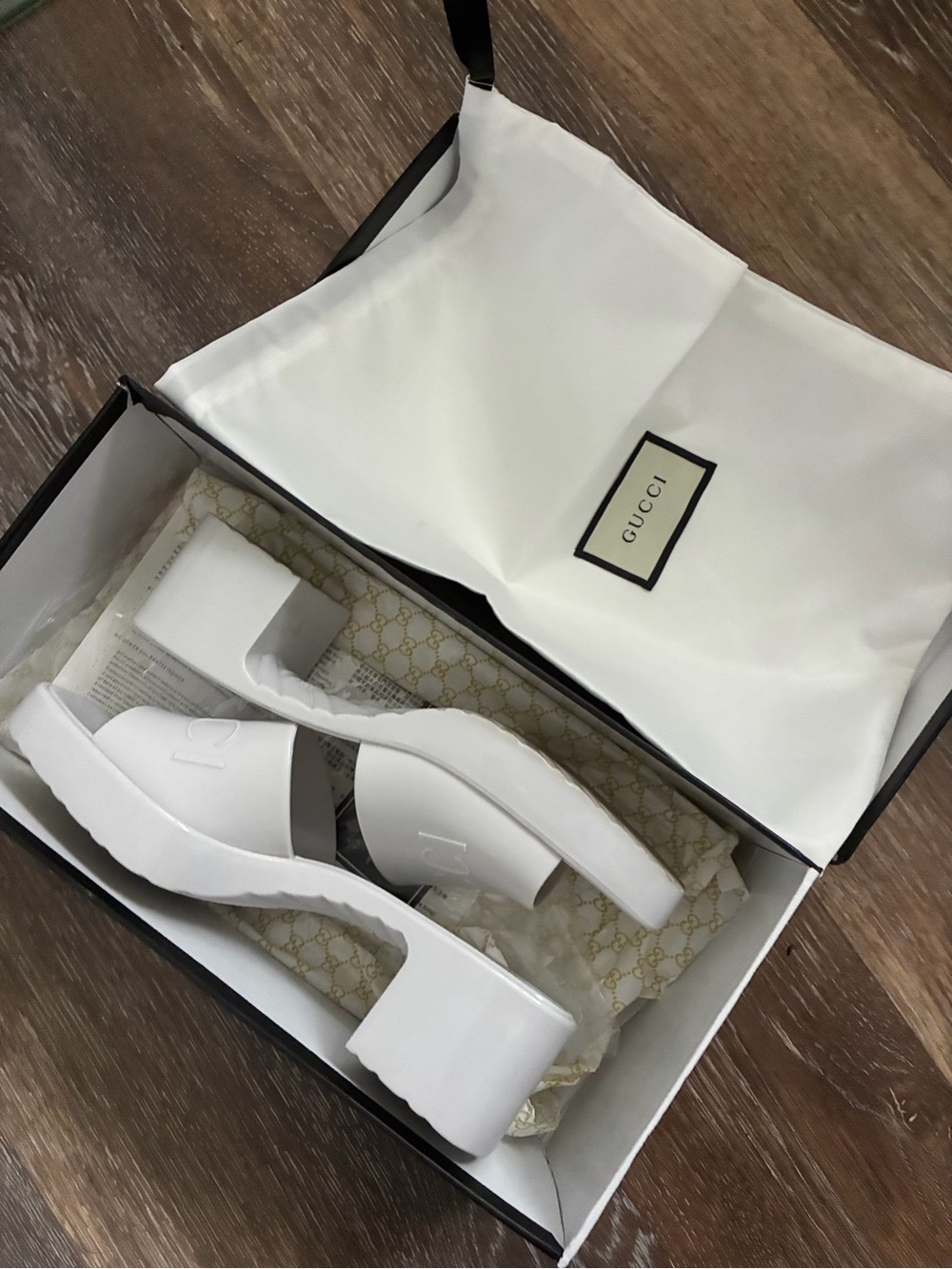 Gucci white rubber slides sandals